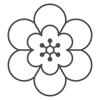 İnce çiçek çizgisi ikonu, Çin sonbahar ortası festivali konsepti, beyaz arka planda güzel bir bitki tabelası, web tasarımı için özet şeklinde çiçek ikonu. Vektör grafikleri.