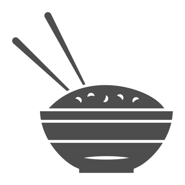 Рисовая чаша и палочки сплошная икона, концепция китайской или китайской кухни, табличка с пищевой надписью на белом фоне, значок еды и палочки в стиле глиф для веб-дизайна. Векторная графика. — стоковый вектор