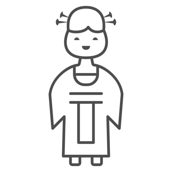 Китаянка тонкая линия икона, китайская середина осенний фестиваль концепции, женщина в традиционном костюме знак на белом фоне, девушка из Китая икона в набросок стиль для веб-дизайна. Векторная графика. — стоковый вектор