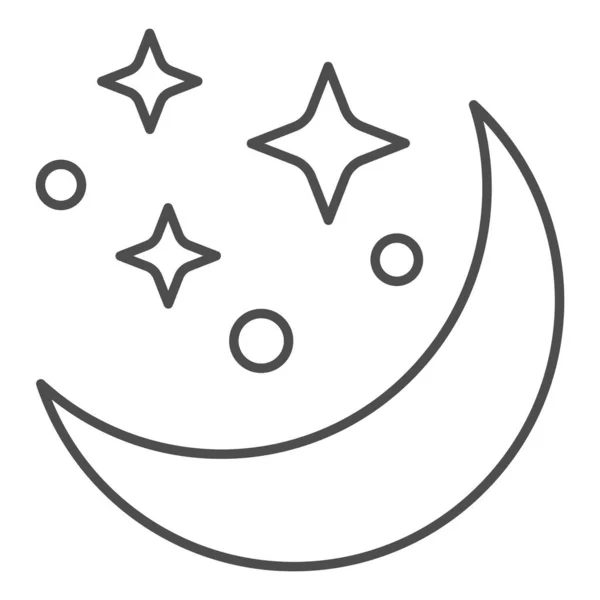 Иконка тонкой линии Луны и звезд, концепция астрологии, знак ночного неба на белом фоне, иконка "Луна в звездном небе" в очертаниях для мобильной концепции и веб-дизайна. Векторная графика. — стоковый вектор