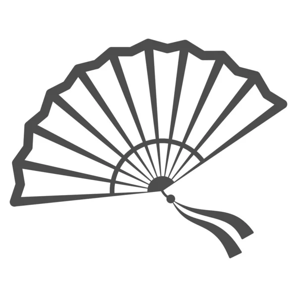 Čínská fanouškovská linie ikona, čínská polovina podzimního festivalu koncept, tradiční ventilátor s stuhami znamení na bílém pozadí, otevřený ventilátor z porcelánu ikony v obrysu stylu pro web design. Vektorová grafika. — Stockový vektor