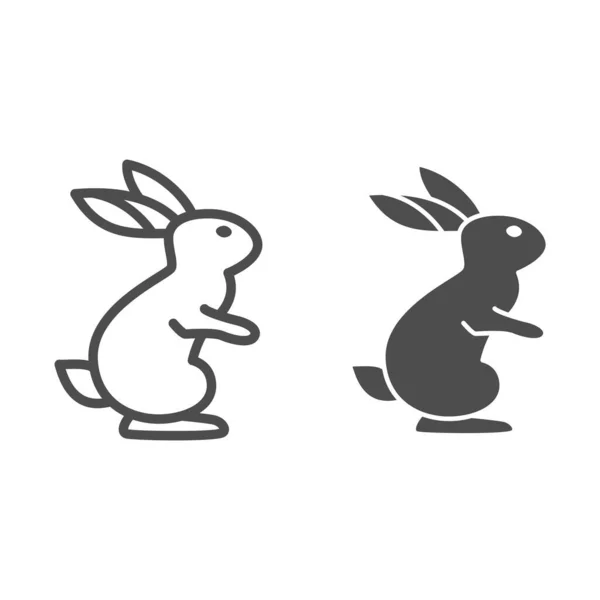 Ligne de lièvre et icône solide, concept animal sauvage, lapin sur pattes arrière signe sur fond blanc, lapin mignon de l'icône de la forêt dans le style de contour pour la conception web. Graphiques vectoriels. — Image vectorielle