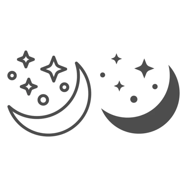 Luna y estrellas línea e icono sólido, concepto de astrología, signo del cielo nocturno sobre fondo blanco, Luna en el icono del cielo estrellado en el estilo de esquema para el concepto móvil y el diseño web. Gráficos vectoriales. — Vector de stock