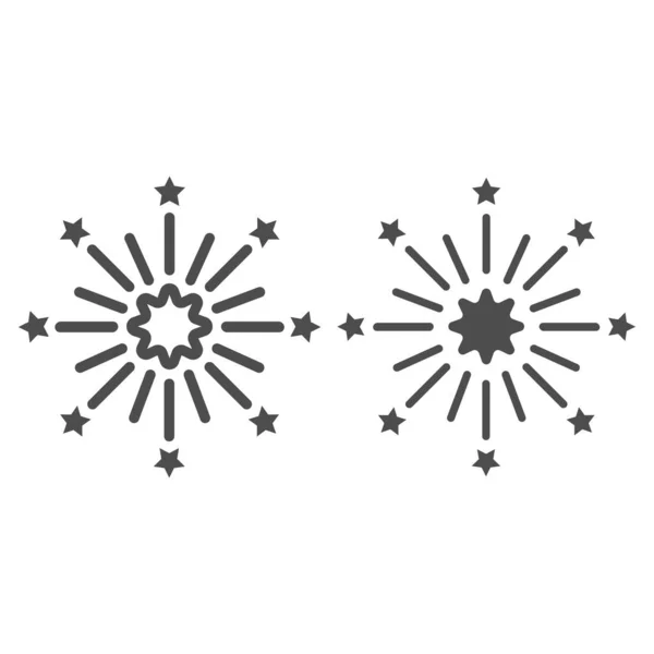 Лінія феєрверків та суцільна ікона, концепція китайського фестивалю середини осені, яскравий знак феєрверку на білому тлі, вибух піктограми феєрверку в контурному стилі для веб-дизайну. Векторна графіка . — стоковий вектор
