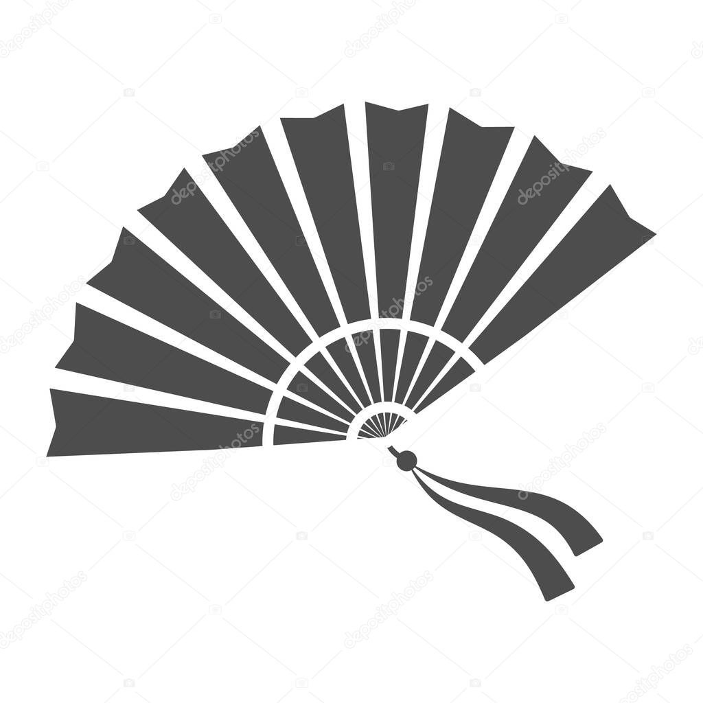 Chinese fan solid icon, chinese mid autumn festival concept, traditional fan with ribbons sign on white background, open fan from china icon in glyph style for web design. Vector graphics