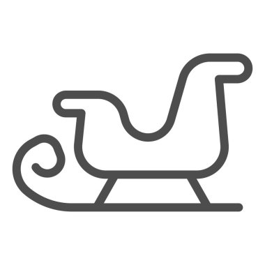 Kızak çizgisi ikonu, Noel ve Yeni Yıl konsepti, beyaz arka planda Noel Baba kızağı tabelası, mobil konsept ve web tasarımı için anahat tarzı kar ikonu üzerinde sürmek için kızak. Vektör grafikleri.