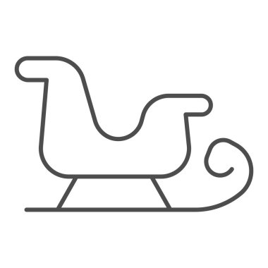 İnce çizgi ikonu, Noel ve Yeni Yıl konsepti, beyaz arka planda Noel Baba kızağı tabelası, mobil konsept ve web tasarımı için anahat tarzı kar ikonu üzerinde sürmek için kızak. Vektör grafikleri.