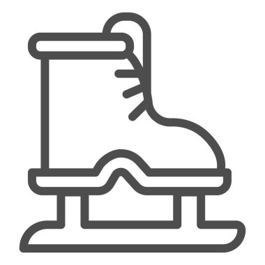 Buz pateni çizgisi ikonu, kış sporu konsepti, arka planda bıçak işareti, artistik patinaj için ekipman ve mobil konsept için ana hatlı hokey ikonu. Vektör grafikleri.