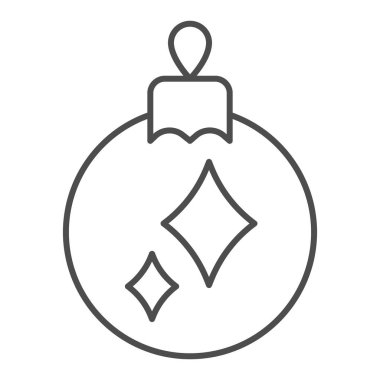 Yıldız çizgisi ikonlu Noel ağacı topu, Yeni Yıl konsepti, beyaz arka planda ladin işareti için oyuncak, mobil konsept için ana hatlı bayram dekorasyon ikonu. Vektör grafikleri.