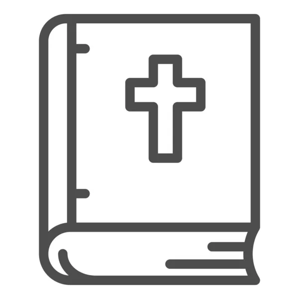 Icono de la línea bíblica, concepto de Navidad, letrero de libro religioso sobre fondo blanco, libro de portada con icono de cruz en estilo de esquema para el concepto móvil y el diseño web. Gráficos vectoriales. — Vector de stock
