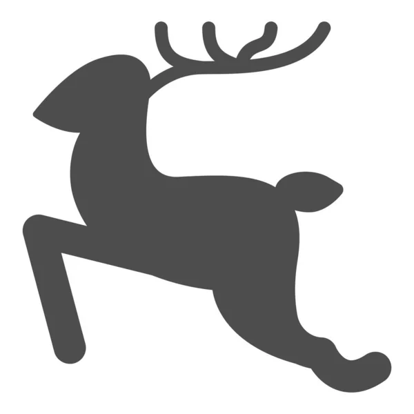 Running Deer solid icon, Christmas and New Year concept, jumping reindeer sign on white background, wild animal with horn icon in gyph style for web design. Gráficos vectoriales. — Vector de stock