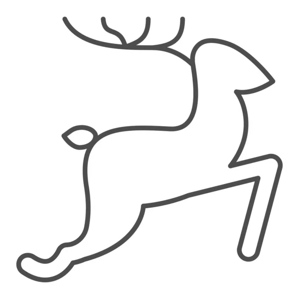 Running Deer cienka ikona linii, Boże Narodzenie i Nowy Rok koncepcja, skoki reniferów znak na białym tle, dzikie zwierzę z rogami ikona w stylu konturu do projektowania stron internetowych. Grafika wektorowa. — Wektor stockowy