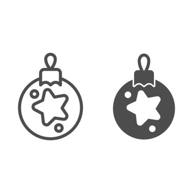 Yıldız çizgisi ve sağlam bir ikona sahip Noel ağacı topu, Noel, Yeni Yıl konsepti, beyaz arka planda ladin işareti için oyuncak, mobil konsept için ana hatlı tatil dekorasyon ikonu. Vektör grafikleri.