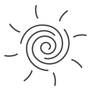 Güneş ince çizgi ikonu, sağlıklı yaşam tarzı konsepti, beyaz arka planda uyuşturucu işareti olmayan hayat, mobil konsept ve web tasarımı için ana hatlarda güneşli ruh hali ikonu. Vektör grafikleri.