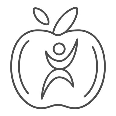 İnce elma çizgisi ikonu, sağlıklı yaşam tarzı konsepti, beyaz arka planda vitaminler, mobil konsept ve web tasarımı için insan sağlığı ikonu. Vektör grafikleri.