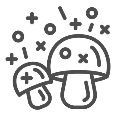 Halüsinojenik mantar çizgisi ikonu, narkotik madde konsepti, beyaz arka planda saykodelik mantar işareti, web tasarımı için ana hatlı sihirli mantar ikonu. Vektör grafikleri.