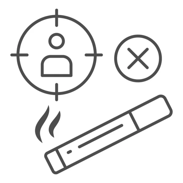 Rökare under pistolhot tunn linje ikon, liv utan missbruk koncept, rökning farliga tecken på vit bakgrund, skador på cigaretter ikon i kontur stil för mobila koncept. Vektorgrafik. — Stock vektor