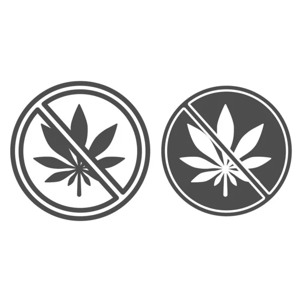 Pas de ligne de signe de marijuana et icône solide, la vie sans concept de dépendance, signe anti-chanvre sur fond blanc, arrêter l'icône de cannabis dans le style de contour pour concept mobile et web design. Graphiques vectoriels. — Image vectorielle