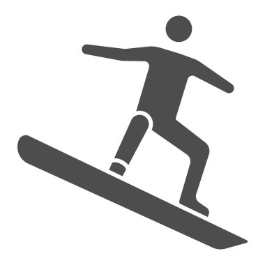 Serbest stil snowboard sporu katı ikonu, kış sporu konsepti, beyaz zeminde snowboardcu atlama tabelası, snowboardcu atlayışı mobil ve web için glyph stili numaralar ikonu. Vektör grafikleri.