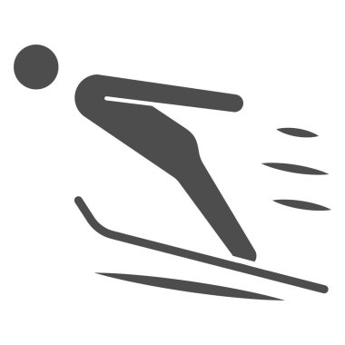 Kayak Jumper katı ikonu, kış sporu konsepti, beyaz arkaplanda kayak silueti işareti, gezici konsept ve web tasarımı için Springboard jumper simgesi. Vektör grafikleri.
