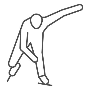 Patenci ince çizgi ikonu, kış sporu konsepti, beyaz arka planda Speed buz pateni tabelası, mobil konsept ve web tasarımı için ana hatlı buz patencisi ikonu. Vektör grafikleri.