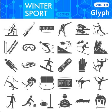 Kışın spor simgeleri seti, kış sporları sembolleri koleksiyonu veya çizimleri. Web ve uygulama için ekstrem spor sembolleri. Beyaz arkaplanda izole edilmiş vektör grafikleri.