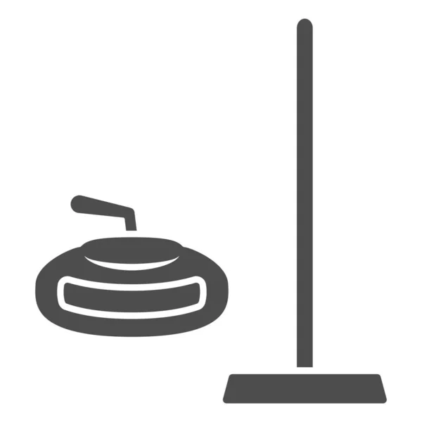 Curling apparatuur solide pictogram, Winter sport concept, krullende steen en rechthoekige bezem teken op witte achtergrond, Broom en steen voor curling pictogram in glyph stijl. vectorgrafieken. — Stockvector