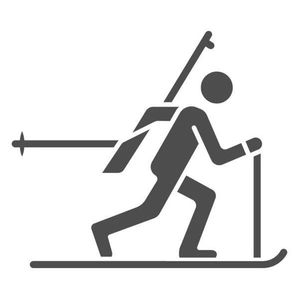 Biathlete at distance solid icon, Winter sport concept, biathlon sportsman sign on white background, Biathlete skiing icon in glyph style for mobile concept and web design. Vector graphics. — Stock Vector