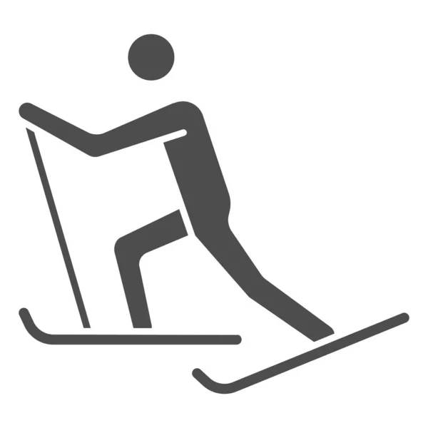 Icono sólido de esquí de fondo, concepto de deporte de invierno, signo de esquiador sobre fondo blanco, icono de esquí de fondo en estilo glifo para el concepto móvil y el diseño web. Gráficos vectoriales. — Vector de stock