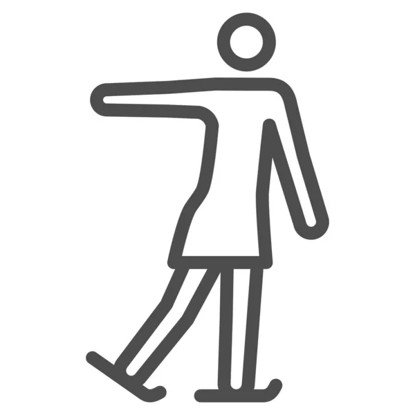 Le patineur artistique réalise l'icône de ligne d'exercice, concept de sport d'hiver, panneau de silhouette de patinage artistique féminin sur fond blanc, icône de patinage artistique sportif dans le style de contour. Graphiques vectoriels. — Image vectorielle