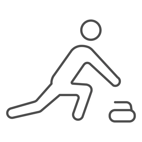 Icône de ligne mince de joueur de curling, concept de sport d'hiver, signe de jeu de sport de curling sur fond blanc, icône d'athlète de curling dans le style de contour pour le concept mobile et la conception Web. Graphiques vectoriels. — Image vectorielle