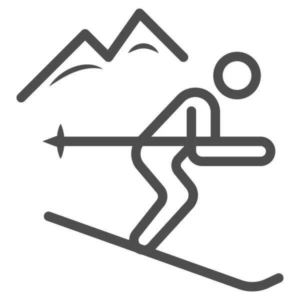 Icono de línea de esquí alpino, concepto de deporte de invierno, signo de esquí de nieve sobre fondo blanco, icono de esquí alpino en estilo de esquema para el concepto móvil y el diseño web. Gráficos vectoriales. — Vector de stock