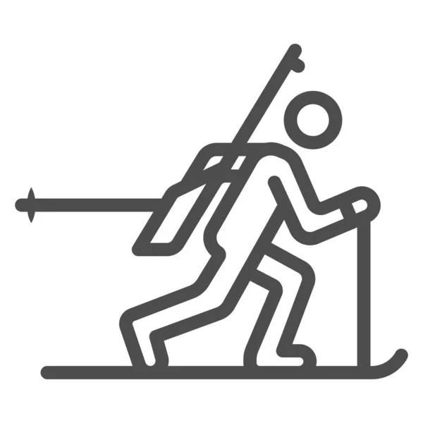 Biathlet an der Distanzlinie, Wintersport-Konzept, Biathlonsportlerzeichen auf weißem Hintergrund, Biathlet-Ski-Ikone im Outline-Stil für mobiles Konzept und Webdesign. Vektorgrafik. — Stockvektor