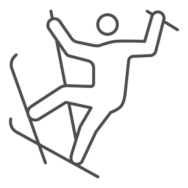 Freestyle lyžování tenká čára ikona, Koncept zimního sportu, Lyžařský sport znamení na bílém pozadí, Freestyle skok ikona ve stylu obrysu pro mobilní koncept a web design. Vektorová grafika. — Stockový vektor