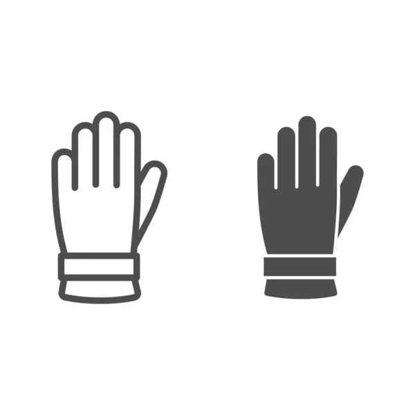 Linia rękawiczek Freestyle i solidna ikona, koncepcja sportów zimowych, znak rękawiczki narciarskiej na białym tle, ikona rękawic zimowych w stylu zarysu dla mobilnej koncepcji i projektowania stron internetowych. Grafika wektorowa. — Wektor stockowy