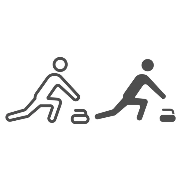 Curling-Spieler Linie und solide Symbol, Wintersport-Konzept, Curling-Sport-Spiel Zeichen auf weißem Hintergrund, Curler Athlet Symbol in Umriss Stil für mobiles Konzept und Web-Design. Vektorgrafik. — Stockvektor