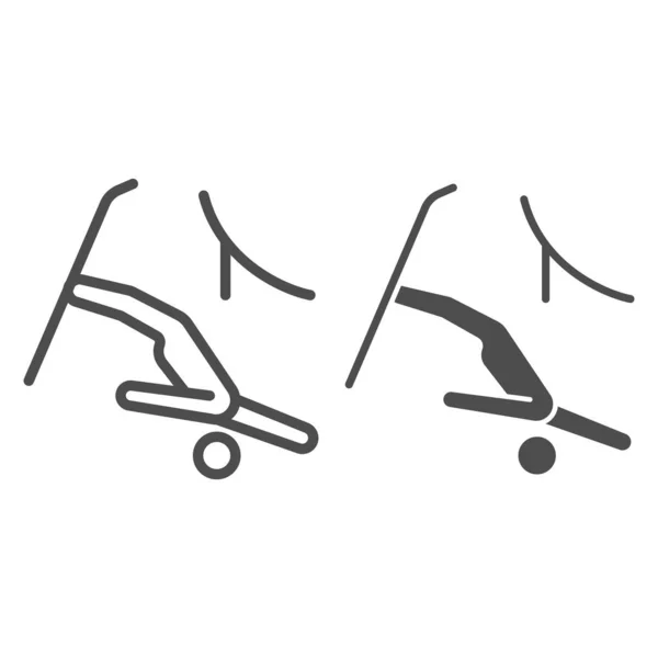 Ligne de saut libre et icône solide, concept de sport d'hiver, panneau de ski acrobatique sur fond blanc, icône de saut à ski dans le style de contour pour concept mobile et web design. Graphiques vectoriels. — Image vectorielle