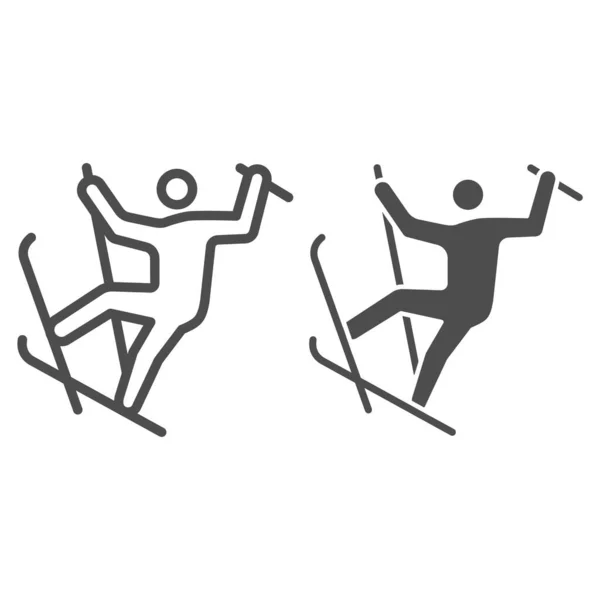 Línea de esquí freestyle e icono sólido, concepto de deporte de invierno, signo de esquí sobre fondo blanco, icono de salto de esquí freestyle en estilo de esquema para el concepto móvil y el diseño web. Gráficos vectoriales. — Vector de stock