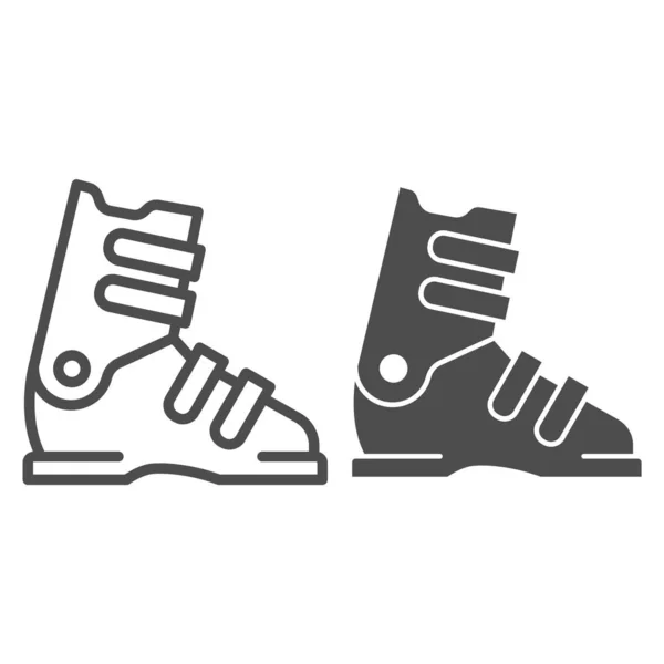 Lyžařská startovní čára a pevná ikona, koncept zimního sportu, značka zimního sportu na bílém pozadí, ikona lyžařské obuvi ve stylu osnovy pro mobilní koncept a web design. Vektorová grafika. — Stockový vektor