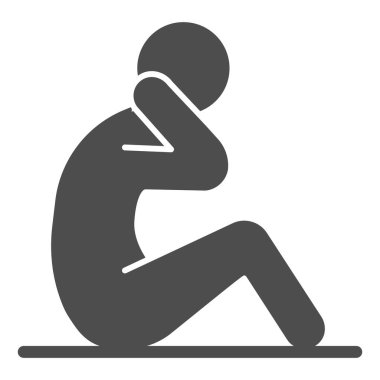 Abs egzersiz katı ikonu, nefsi müdafaa kavramı, beyaz arka planda fitness işareti, mobil konsept ve web tasarımı için abdominal mekik ikonu yapan sporcu. Vektör grafikleri.