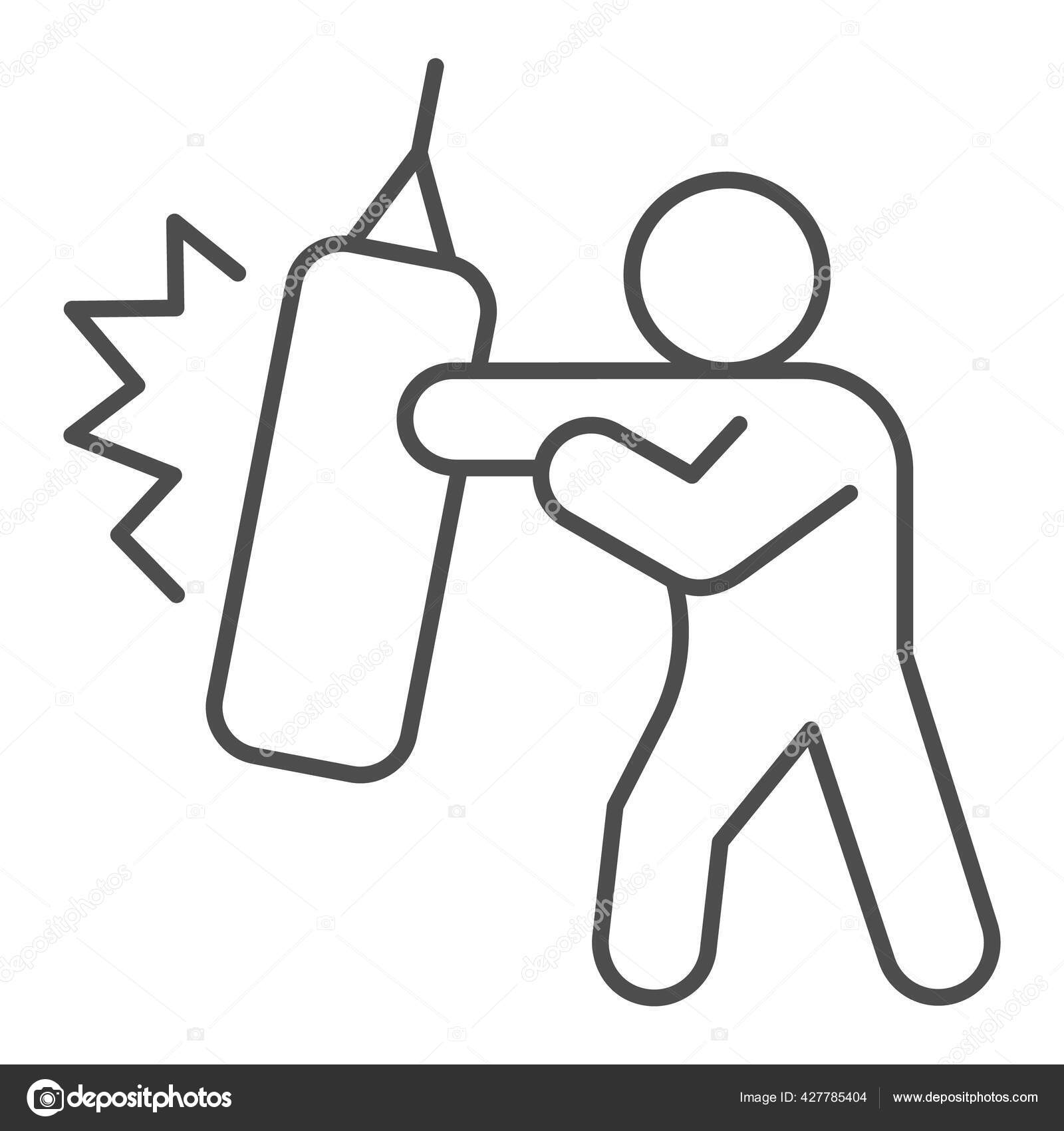Stick figure with boxing gloves, hand drawn icon of punching