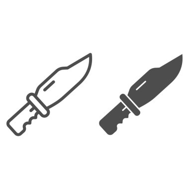 Bıçak çizgisi, sağlam bir ikon, nefsi müdafaa kavramı, beyaz arka planda hançer işareti, mobil konsept ve web tasarımı için ana hatlı silah ikonu. Vektör grafikleri.