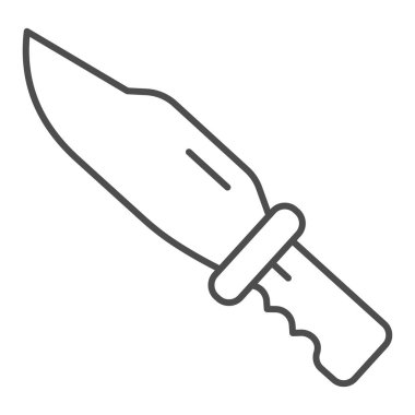 Bıçak ince çizgi ikonu, nefsi müdafaa kavramı, beyaz arka planda hançer işareti, mobil konsept ve web tasarımı için ana hatlı silah ikonu. Vektör grafikleri.