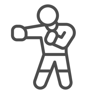 Boks eldiveni çizgisi ikonu, kendini savunma konsepti, beyaz arka planda sporcu işareti, insan mobil konsept ve web tasarımı için taslak şeklinde sakso ikonu eğitiyor. Vektör grafikleri.