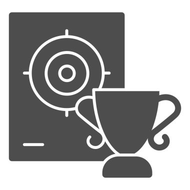 Kupa ve hedef simgesi, nefsi müdafaa kavramı, beyaz arka planda atış menzili ve kadeh işareti, mobil konsept için glifli atış menzili ikonu kazananı. Vektör grafikleri.