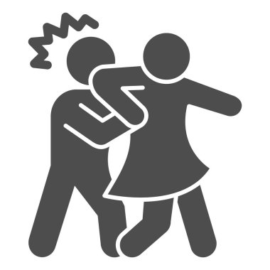 Kadın kendini haydutların sert ikonundan, nefsi müdafaa kavramından, kız beyaz arka planda dirsek işareti olan adamı kafasından vuruyor, adam sembol şeklinde ikona saldırıyor. Vektör grafikleri.