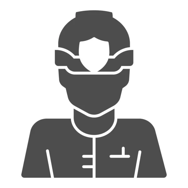 Officier de police en casque icône solide, concept d'application de la loi, panneau de police anglais sur fond blanc, icône de flic dans le style glyphe pour concept mobile et web design. Graphiques vectoriels. — Image vectorielle