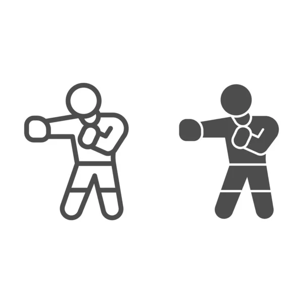Боксер в боксерских перчатках и твердой иконке, концепция самообороны, знак мужчины на белом фоне, человек тренирует удар иконой в стиле набросков для мобильной концепции и веб-дизайна. Векторная графика. — стоковый вектор
