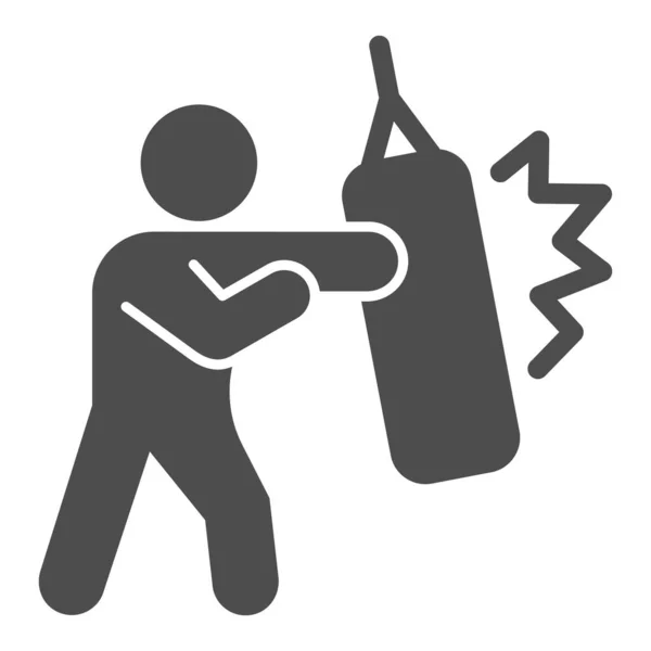 Boxer com Punching Bag ícone sólido, conceito de auto-defesa, sinal de desportista no fundo branco, o homem está treinando ícone de sopro no estilo glifo para o conceito móvel e web design. Gráficos vetoriais. —  Vetores de Stock