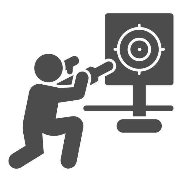 Shooter y objetivo icono sólido, concepto de defensa personal, signo de rango de tiro sobre fondo blanco, formación en el icono de rango de tiro en estilo glifo para el concepto móvil. Gráficos vectoriales. — Vector de stock